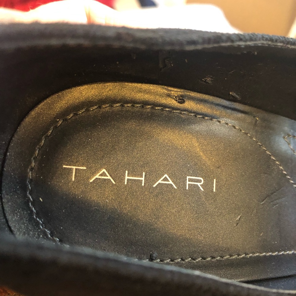 Tahari Size 8.5 Eva heels shoes w/beaded embellishments on strap. Black suede. - Picture 9 of 16